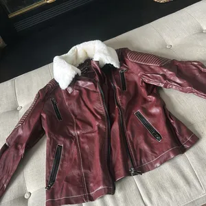 Beulah Style Maroon Vegan Leather‎ Jacket W/ Fur Trim Size Medium thumbnail 5