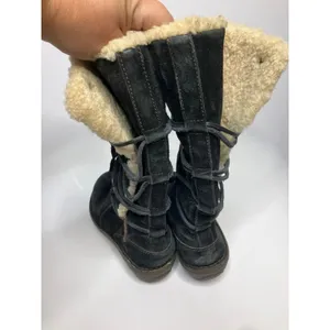 UGG Sunburst Tall Boots Womens 7 Black Good Suede Sheepskin Lace Up 5153 thumbnail 5