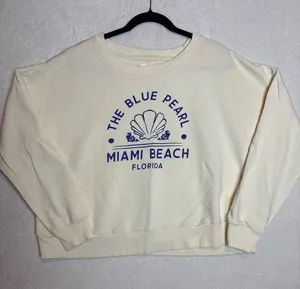 Maeve Anthropologie The Blue Pearl Miami Beach Graphic Sweatshirt Cream Large thumbnail 1