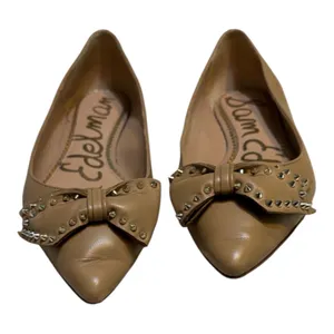 Sam Edelman Studded Bow Pointed Toe Flats Tan Leather Size 7.5 thumbnail 9