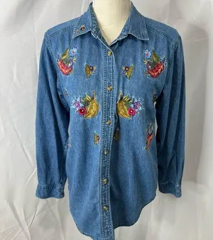 Vintage Bobbie brooks denim chambray embroidered shirt thumbnail 1