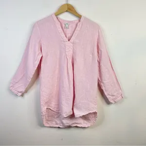 LL Bean Light Pink Premium Flax Linen Split Neck Tunic Top Shirt Blouse womens M thumbnail 2