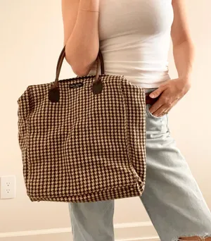 Rare Vintage Kate Spade Houndstooth Leather Strap Tote Bag thumbnail 1