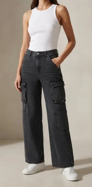 OLD NAVY Mid Rise Baggy Wide Leg Jeans 2 Black Wash EUC thumbnail 1