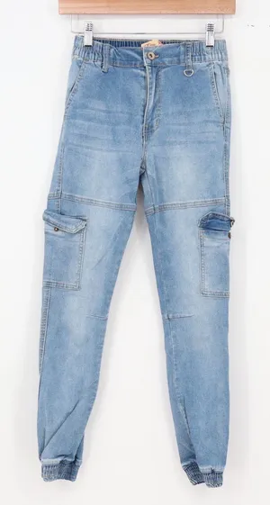 Elite Jeans Jogger Pants Womens S Light Blue Cargo Stretch Excellent thumbnail 1