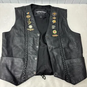 Unik Vintage Motorcycle Black Leather Vest with Unique Pins Size L‎ thumbnail 7