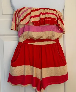 NWT Patterson J Kincaid Rosalie Strapless Stripe Romper Pockets XS thumbnail 1