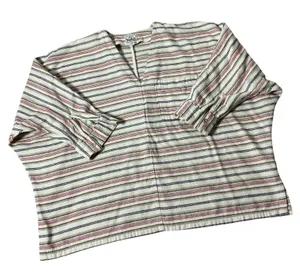 Woolrich Vintage Striped Flannel Tunic Women Medium Cream Oversized V-Neck Top thumbnail 1
