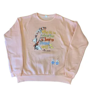 Shein sweatshirt XL Light Pink Dr. Seuss Cat in the Hat and set of earrings thumbnail 1