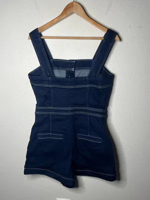 Maeve The Portside Denim Square Neck Button Front Romper Retro Boho Twee thumbnail 4