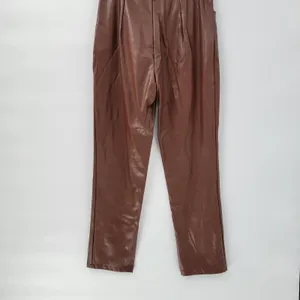 Faux Leather Pants Medium Brown High Waist Straight Leg Zip Casual Chic Club thumbnail 9