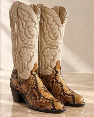 Vtg 70s 80s Capezio Snakeskin Cowboy Boots Cream Leather Western Cowgirl 5.5 USA thumbnail 1