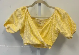 NWT Anthropologie Sim & Sam Yellow Gingham Picnic Crop Top Puff‎ Sleeve Small thumbnail 1