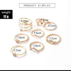 Boutique Gold Rhinestone Stacking Midi Finger Multi Size 8pc Ring‎ Set NEW thumbnail 4