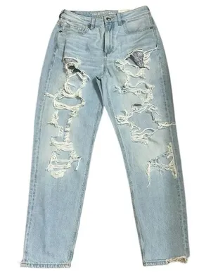 American Eagle Outfitters Mom Blue Mist Distressed Mom Jeans(Size 6Regular) thumbnail 1