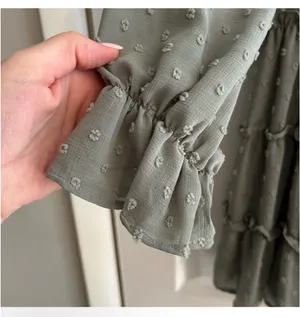 Altar’d State Green Swiss Dot long sleeve mini dress thumbnail 3