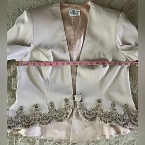 Vintage Jill Paige Beaded Blazer Champagne Embroidered Formal Jacket M-L thumbnail 7