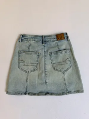 American Eagle Womens Size 00 High Rise A-Line Denim Mini Skirt‎ Button Front thumbnail 14