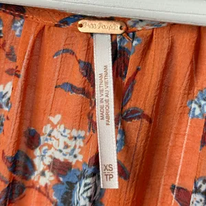 Free People New Final Rose Blouse Top Ruched Rust Orange Blue Floral Size XS thumbnail 9