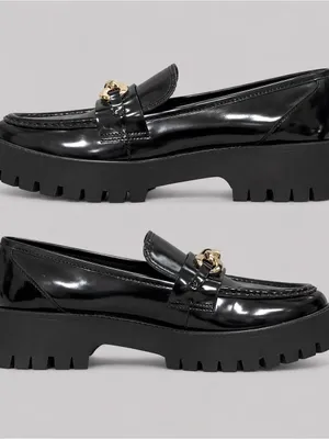 GUESS Hillford Chunky Women Loafer Black Patent Gold Chain Platform Lug Sole 9.5 thumbnail 6