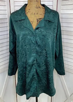 Victoria’s Secret Vintage‎ Satin Brocade Nightshirt Green Small thumbnail 1