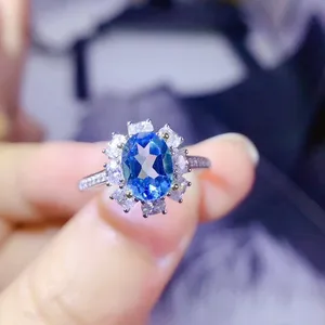 18K White Gold Plated Adjustable Birthstone Aquamarine Sapphire Ring for Women thumbnail 3
