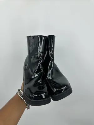 Rogue Vintage Y2K Black Patent Leather Chunky Heel Boots Size 7 Goth Grunge thumbnail 3