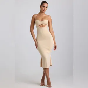 Oh Polly Julane Slinky Jersey Ruched Cut-Out Midaxi Dress in Buttercream Size 4 thumbnail 7