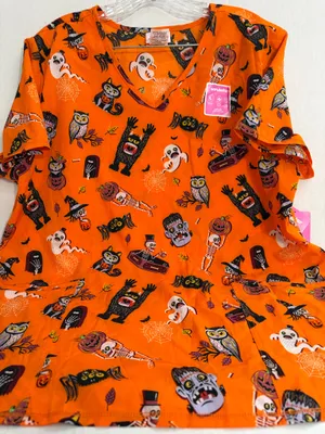 Scrubstar Halloween Print Scrub Top thumbnail 1