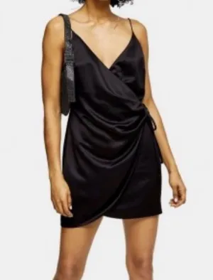 Like New Black Topshop Wrap Dress Size 12 thumbnail 1