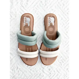 Sorel Ella II Puff Slide Sandals Sage Green Chalk Leather Comfort Coastal Chic thumbnail 4