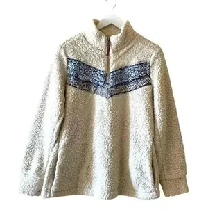 Weatherproof Vintage Fleece Faux Fur off White Blue Boho Soft ¼ Zip Jacket SZ M thumbnail 1