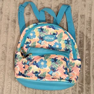 Disney Lilo & Stitch Tropical Floral Mini Backpack Blue Peach Hibiscus Print thumbnail 2