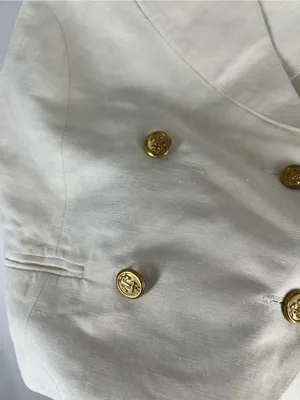 Vintage 90s Ivory Linen Blend Double Breasted Vest Gold Buttons M thumbnail 5