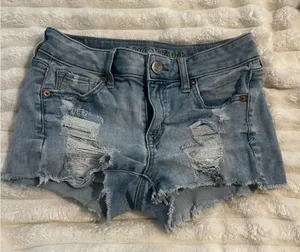 American Eagle Outfitters Blue Jean Shorts Distressed Cut-Off thumbnail 1