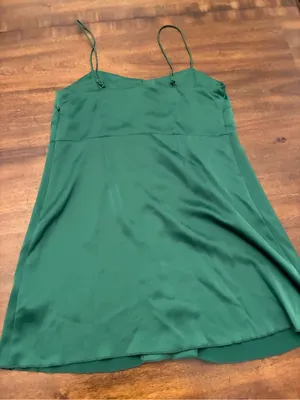 Urban Outfitters Dress Women’s Small Green Buttons Sleeveless Mini Satin thumbnail 3
