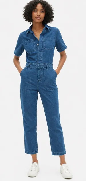 👖 Everlane The Short-Sleeve Denim Overall Jumpsuit Size 2 👖 thumbnail 1