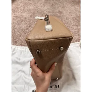 Coach Pebbled Lora Carryall Leather Shoulder Satchel in Taupe thumbnail 9