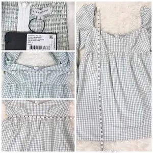 GIANNI BINI Green Gingham Mini‎ Peasant Dress Long Sleeves Low Cut Size 8 New thumbnail 12