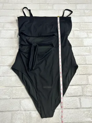 Aerie Ribbed Black One-Piece Swimsuit with Front Tie Size XXL Long thumbnail 7