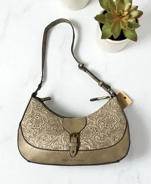 Rein &‎ Bridle Taupe Floral Embossed Faux Leather Shoulder Bag Purse thumbnail 1