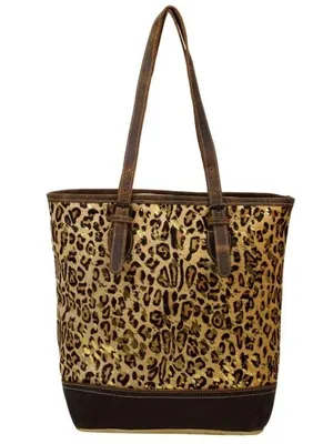 NWOT Myra Bag Barbarian Hair Leopard Gold Tan‎ Canvas Brown Leather Zip Tote Bag thumbnail 1