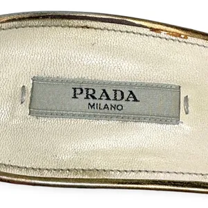 PRADA | US 8.5 / IT 38.5 | Metallic Gold Leather Peep-Toe Slingback Pumps thumbnail 7