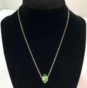 Sterling Silver Green Glass Bead Silver Chain Necklace thumbnail 1