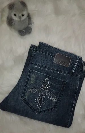 Petrol Sterling 31x33.5 Low Rise Bling Cross Wing Jeans thumbnail 3