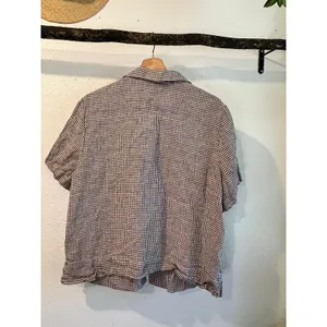Quince 100% European Linen Gingham Brown Short Sleeve Blouse Top Size XL thumbnail 3