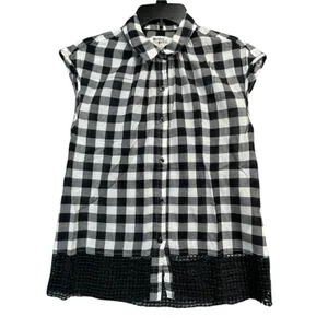 Anthropologie Holding Horses Nellie Blouse‎ XS Black White Gingham Top Boho Chic thumbnail 2