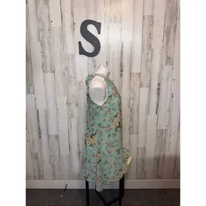Love Chesley Mint Floral Halter Dress Flowy Sleeveless Mini Size S thumbnail 3