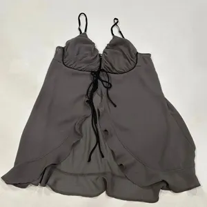 Free People Intimately Slip Dress Gray Ruffle Hem Tie Front Size S thumbnail 1