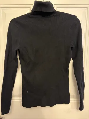 Classic Black Ribbed Turtle Neck Sweater Size Medium thumbnail 3